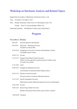 Workshop on Stochastic Analysis and Related Topics Program