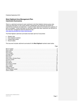 West Highland Area Management Plan Catchment Summaries