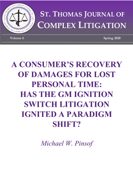 A Consumer's Recovery of Damages for Lost Personal Time: Has the Gm Ignition Switch Litigation Ignited a Paradigm Shift?