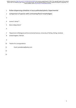 Pollen Dispensing Schedules in Buzz-Pollinated Plants: Experimental
