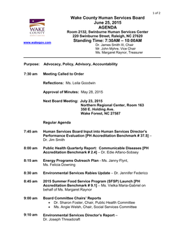 Wake County Human Services Board June 25, 2015