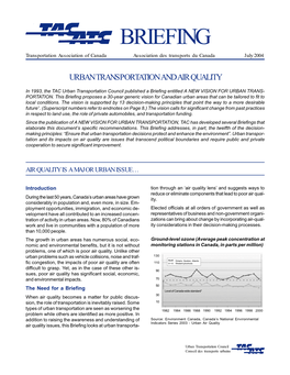 BRIEFING Transportation Association of Canada Association Des Transports Du Canada July 2004