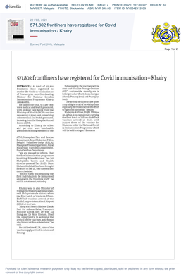 571,802 Frontliners Have Registered for Covid Immunisation - Khairy