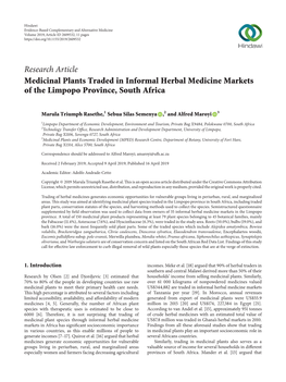Medicinal Plants Traded in Informal Herbal Medicine Markets of the Limpopo Province, South Africa