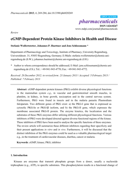 Cgmp-Dependent Protein Kinase Inhibitors in Health and Disease