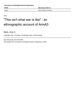 An Ethnographic Account of Arma3