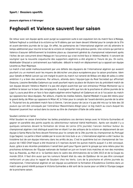 Feghouli Et Valence Sauvent Leur Saison