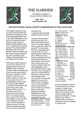 THE HARRIER the Official Newsletter of Huncote Harriers Athletic Club