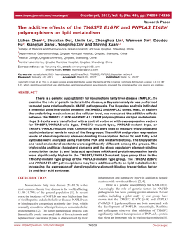 The Additive Effects of the TM6SF2 E167K and PNPLA3 I148M Polymorphisms on Lipid Metabolism