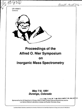 Proceedings of the Alfred O. Nier Symposium on Inorganic Mass Spectrometry