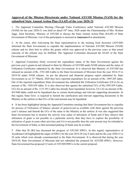 Approval of the Mission Directorate Under National AYUSH Mission (NAM) for the Submitted State Annual Action Plan (SAAP) of the Year 2020-21