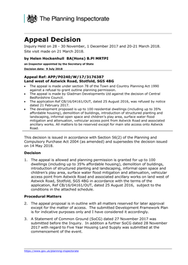 Appeal Decision Inquiry Held on 28 - 30 November, 1 December 2017 and 20-21 March 2018