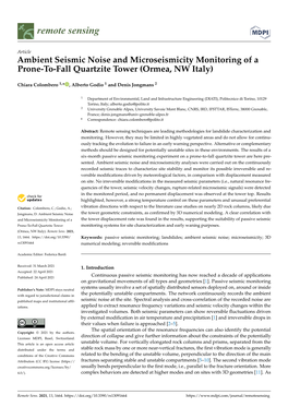 Ambient Seismic Noise and Microseismicity Monitoring of a Prone-To-Fall Quartzite Tower (Ormea, NW Italy)