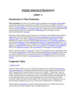 Video Production(207) Unit -1