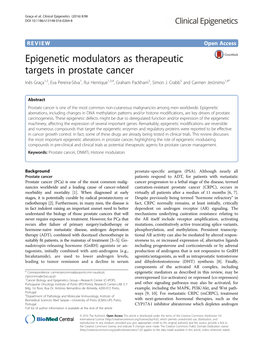 Epigenetic Modulators As Therapeutic Targets in Prostate Cancer Inês Graça1,2, Eva Pereira-Silva1, Rui Henrique1,3,4, Graham Packham5, Simon J