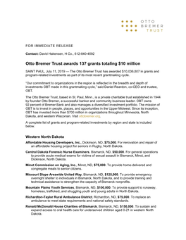 Otto Bremer Trust Awards 137 Grants Totaling $10 Million