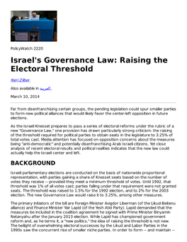 Israel's Governance Law: Raising the Electoral Threshold