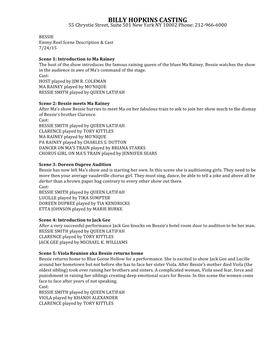 BILLY HOPKINS CASTING 55 Chrystie Street, Suite 501 New York NY 10002 Phone: 212-966-6000