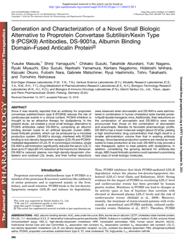 (PCSK9) Antibodies, DS-9001A, Albumin Binding Domain–Fused Anticalin Protein S