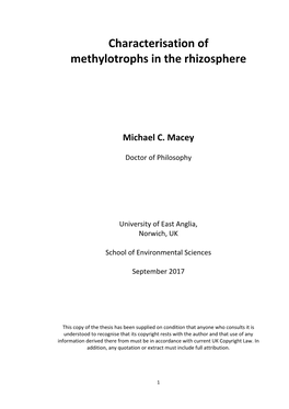 Characterisation of Methylotrophs in the Rhizosphere