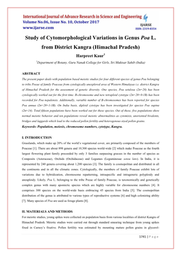 Study of Cytomorphological Variations in Genus Poa L. from District Kangra