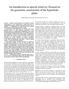 An Introduction to Special Relativity Focused on the Geometric Construction of the Hyperbolic Plane