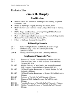 James H. Murphy: Curriculum Vitae