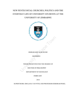 New Pentecostal Churches, Politics and the Everyday Life of University Students at the University of Zimbabwe
