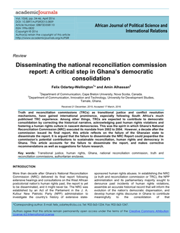 Disseminating the National Reconciliation Commission Report: a Critical Step in Ghana’S Democratic Consolidation