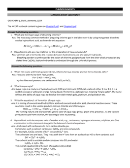 P-Block Elements Learning Sheet Solution-9 Gxii-Chem