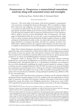 Pampusanna Vs. Pampusana: a Nomenclatural Conundrum Resolved, Along with Associated Errors and Oversights