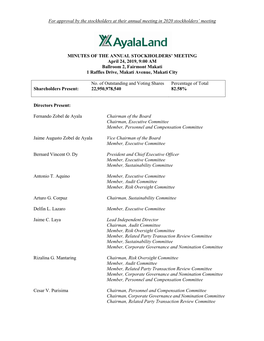 Minutes of the Annual Meeting of Stockholders