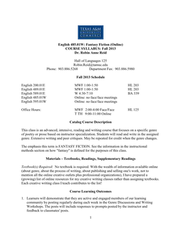 COURSE SYLLABUS: Fall 2013 Dr