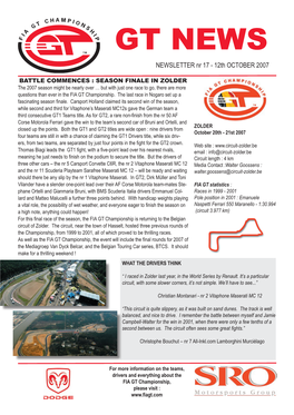 GT NEWS NEWSLETTER Nr 17 - 12Th OCTOBER 2007