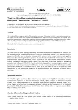 World Checklist of Flea-Beetles of the Genus Epitrix (Coleoptera: Chrysomelidae: Galerucinae: Alticini)