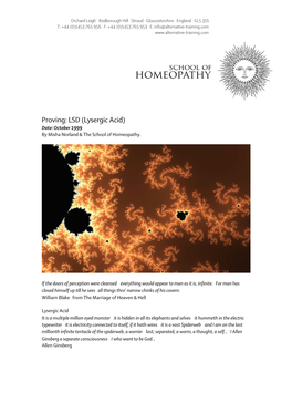 Proving: LSD (Lysergic Acid) Date: October 1999 by Misha Norland & the School of Homeopathy