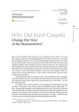 Why Did Jã³zef Czapski Change His View of the Skamandrites?