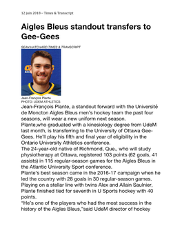 Aigles Bleus Standout Transfers to Gee-Gees