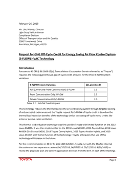 Request for GHG Off‐Cycle Credit for Energy Saving Air Flow Control System (S‐FLOW) HVAC Technology