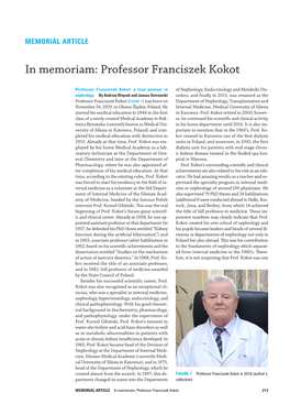 In Memoriam: Professor Franciszek Kokot