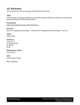 Transmission of Xylella Fastidiosa by Naturally Infected Philaenus Spumarius (Hemiptera, Aphrophoridae) to Different Host Plants