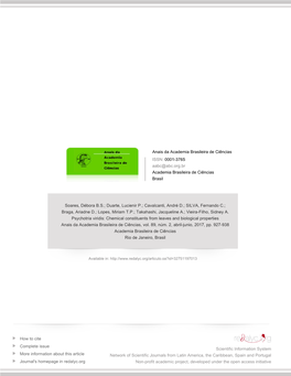 Redalyc.Psychotria Viridis: Chemical Constituents from Leaves and Biological Properties