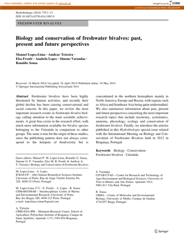 Biology and Conservation of Freshwater Bivalves: Past, Present and Future Perspectives