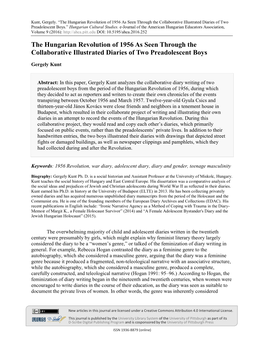 The Hungarian Revolution of 1956 As Seen Through the Collaborative Illustrated Diaries of Two Preadolescent Boys.” Hungarian Cultural Studies