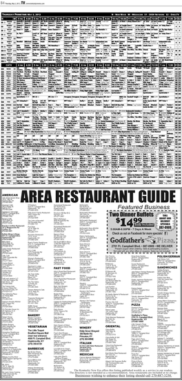 AREA RESTAURANT GUIDE American Café O'charley's Homestead Restaurant Mcdonald's 306 S Ewing St