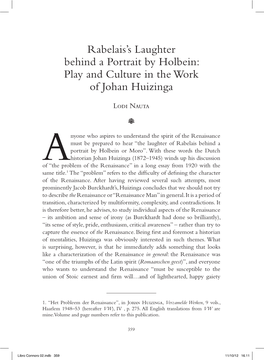 Play and Culture in the Work of Johan Huizinga