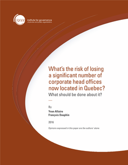 Report on the Risk of Losing Head Offices in Quebec