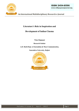 ISSN 2454-8596 Literature's Role in Inspiration and Development of Indian Cinema