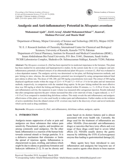 Analgesic and Anti-Inflammatory Potential in Misopates Orontium