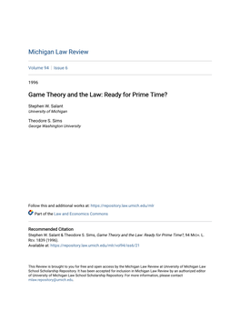 Game Theory and the Law: Ready for Prime Time?